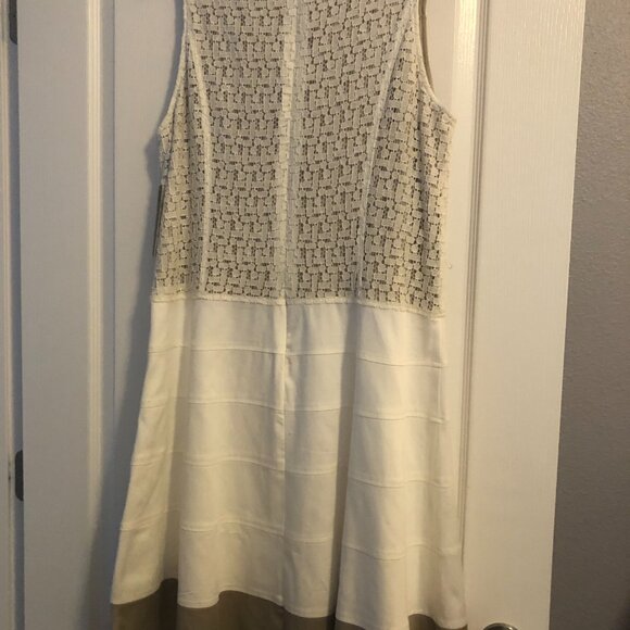 Sharagano Zipper Back Lined Crochet Dress Ivory/Taupe Size 16 NWT - Picture 2 of 9